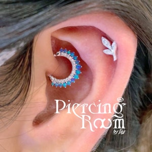Skyblue Opal/CZ Clicker Daith Earring, Septum Ring, Philtrum Ring, Cartilage Earring , Clicker Ring, Helix Earring, Eternity Hoop (1pc)