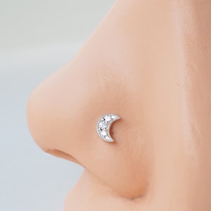 Mini moon CZ Sterling Silver Nose Stud, Nose Ring, Silver Nose Stud, Sterling Nose Stud, Tiny Nose Ring (1pc)