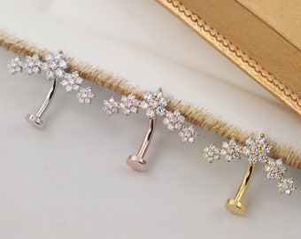 Five CZ Gems Flower Garland Reverse  Belly Ring, Navel Ring, Belly Button Ring