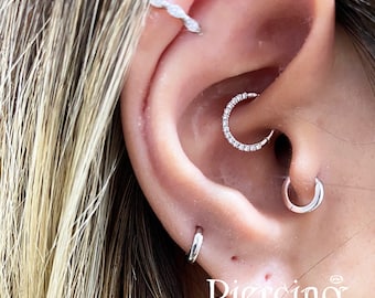 Slim CZ eternity Clicker Hoop Sterling Silve r: Daith, Cartilage, Helix Earring (1pc)