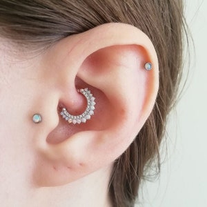 Opal/CZ Clicker Daith Earring, Septum Ring, Philtrum Ring, CZ Hoop Piercing, Cartilage, Clicker Ring, Helix Earring, Eternity Hoop (1pc)