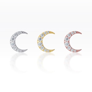 Crescent Moon screw flat back, Half Moon Stud Earrings, Moon Tragus Earring, Moon Cartilage Earring, Half Moon (1pc)