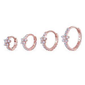 CZ Gems Rose gold plated Flower eternity ring / huggie hoop / Rook Earring / Cartilage Earring / helix  Earring/ lobe earring/ Hoop (1pc)