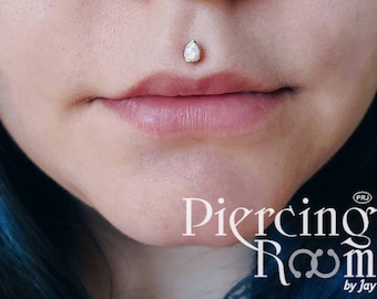 White opal teardrop screw flat back cartilage stud,helix earring,lip ring,medusa piercing,conch earring