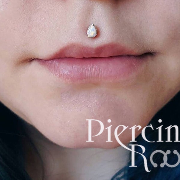 White opal teardrop screw flat back cartilage stud,helix earring,lip ring,medusa piercing,conch earring