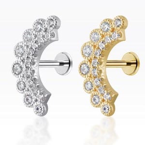 CZ Double Crown curve Conch Piercing: Sterling Silver Helix Earring (1pc) image 3