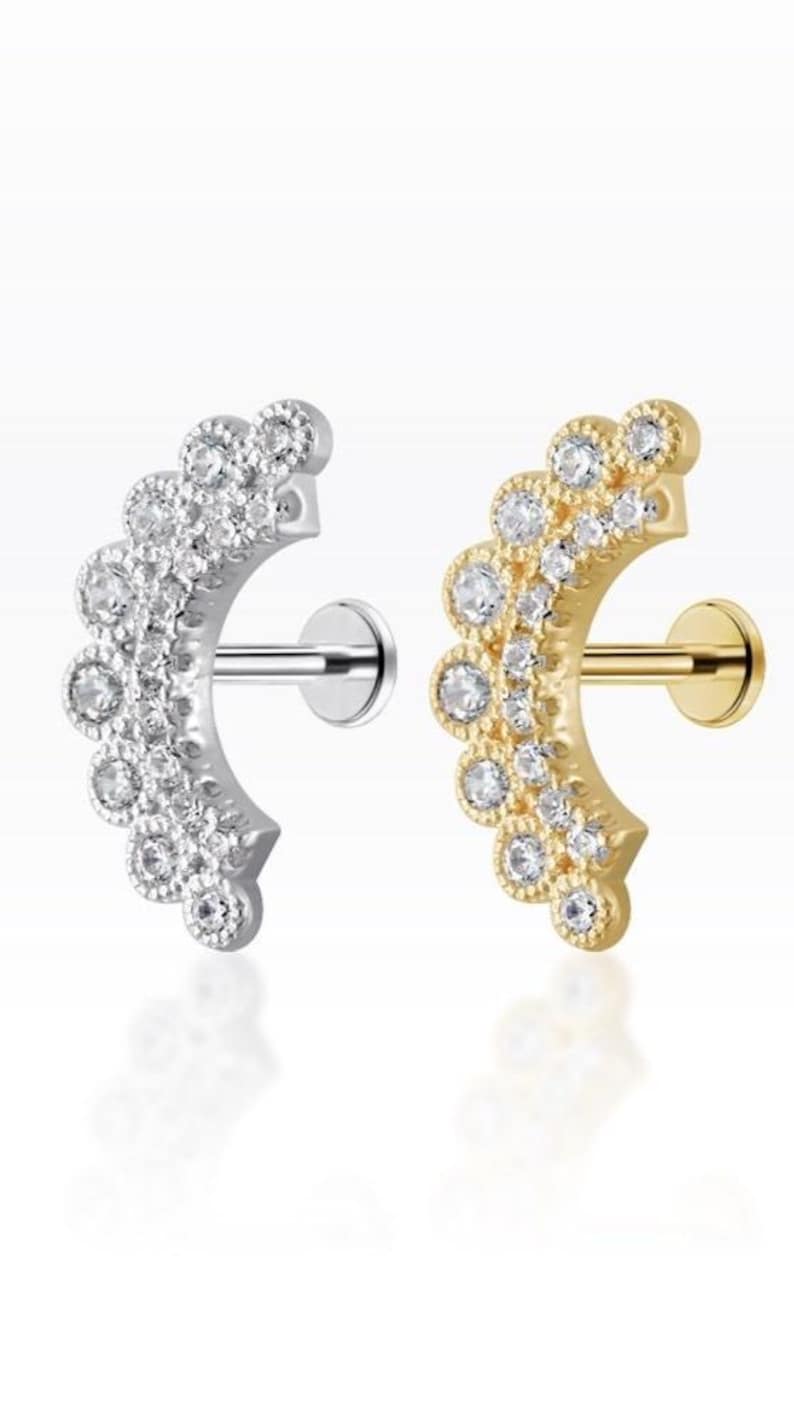 CZ Double Crown curve Conch Piercing: Sterling Silver Helix Earring (1pc) image 3