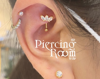 Triple Marquise CZ curved barbell/Snug piercing/Eyebrow piercing/Curved barbell/Ear piercing