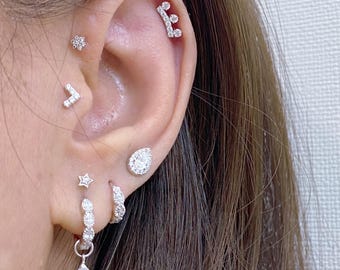 CZ Tiara Flat Back Earring: Sterling Silver Internal Thread (1pc)