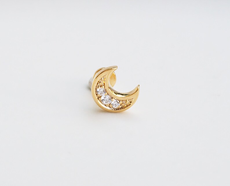 Diamond Crescent Moon Earring Half Moon Stud Earrings Medusa Etsy
