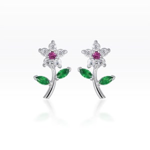 Dangle CZ Flower piercing, Tragus earring, Dainty earring, Tiny earring, Cartilage earring, Tragus piercing, CZ stud, Helix piercing (1pc)
