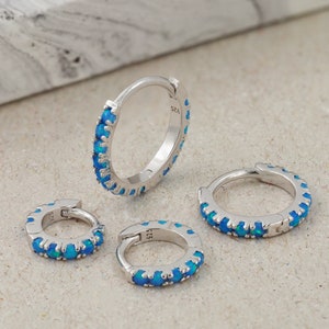 Sky blue Opal Eternity Huggie Hoop / huggie hoop/ Helix Earring/ Conch Earring/ Rook Earring / Cartilage Hoop / lobe earring (1pc)