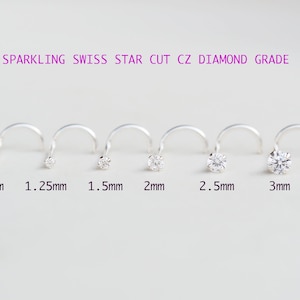 Winziger CZ Diamant STERLING SILBER Nasenring / Nasenstecker / Nasenschraube (1 Stück)