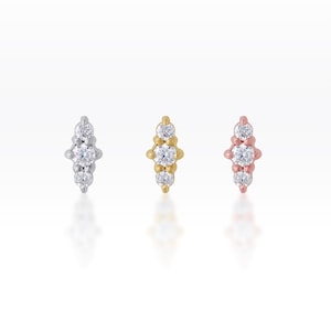 Triple CZ diamant sterlingzilveren schroef platte achterkant tragus/forwad helix/kraakbeen/helix/lobe piercing (1 st)