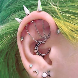 Sterling Silver Spike Opal Stud: Helix Cartilage Piercing (1pc)