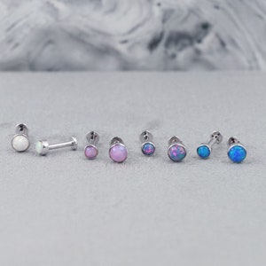 Opal Bazel setting Tragus Stud, Silver Helix Stud, Cartilage Stud, Tiny Stud Earrings, Opal Earrings, Sterling Studs, Tragus Stud (1pc)