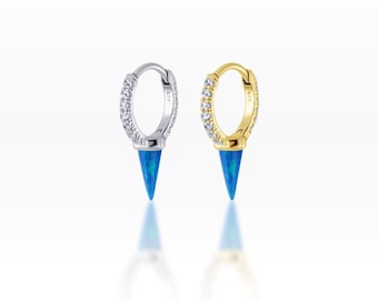 Single Sky Blue Opal spike CZ huggie Hoop,Spike hoop, Punk Hoop, Hoop earrings, Dainty hoops, Huggie hoops, Thin hoop