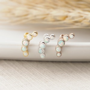 White opal 5 stones curved screw flat back cartilage stud,helix earring,conch earring (1pc)
