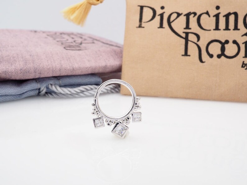 SQUARE CZ diamond hoop Daith earring Cartilage Septum ring Nose ring