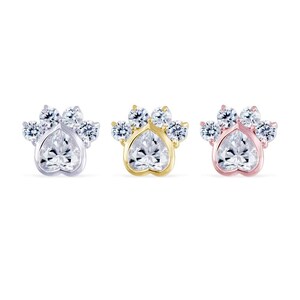 PAW CZ Internal threaded Screw Flat Back Tragus Earring, Helix Earring, Cartilage Earring, Conch earring, Lobe piercing (1pc)