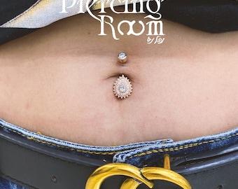 Tribal Belly Ring, Navel ring, Belly button ring, Cubic Zirconia Belly Ring, CZ Navel Ring, Gold Belly Ring