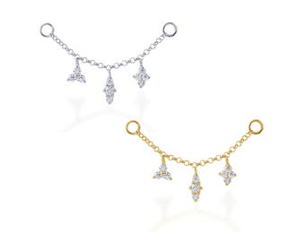 CZ Sterling Silver Chain Piercing: Conch, Orbital, Nose (1pc)