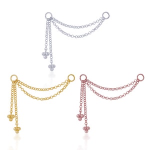 Trinity Ball Dangle Cartilage Double Chain, Conch Chain, Orbital Chain, Nose Chain, Chain Earring, Chain Piercing (1pc)