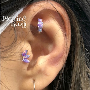 Three Stone Opal Mini Clicker Rook earring, Rook Clicker, Lobe clicker, Tragus Clicker, Helix Clicker, Dainty Clicker, Lobe Earring (1pc)