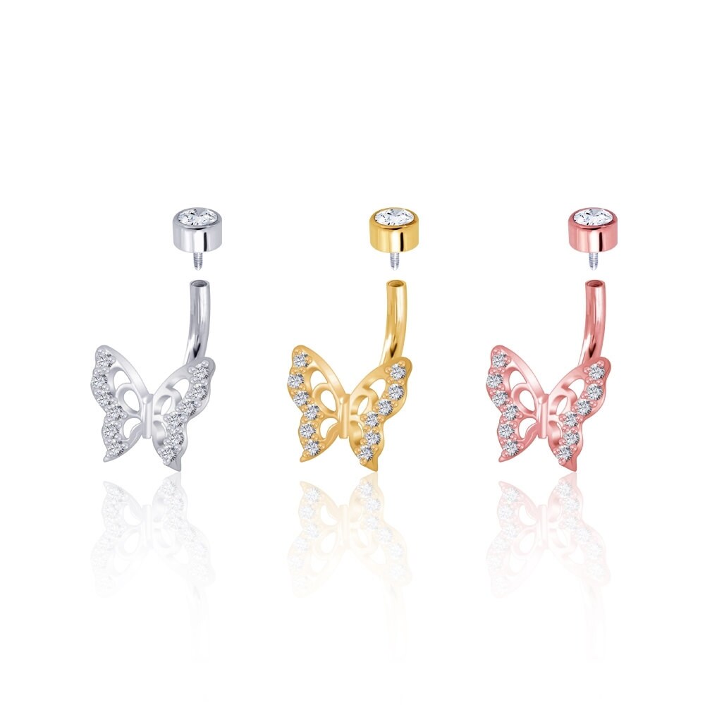 Piercing Per Ombelico In Titanio Con Farfalla - Argento 925, Anallergico - Foto 4