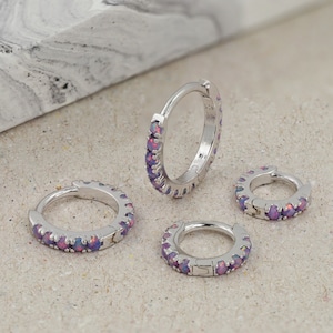 Purple Opal eternity Huggie ring -  huggie hoop - Rook - cartilage - helix - lobe earring (1pc)