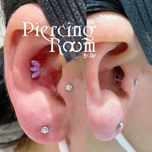 Triple Opal Marquise screw flat back cartilage stud,helix earring, tragus earring, Tragus piercing, conch earring (1pc)