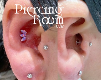 Triple Opal Marquise screw flat back cartilage stud,helix earring, tragus earring, Tragus piercing, conch earring