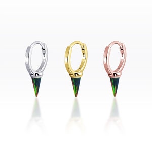 Single Long Spike Opal Plain Huggie Hoop,Spike hoop, Punk Hoop, Hoop earrings, Dainty hoops, Huggie hoops, Thin hoop (1pc)
