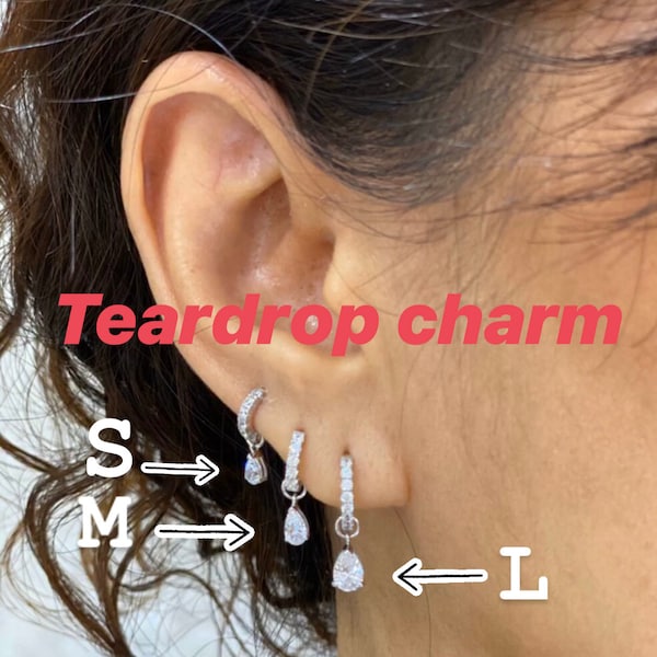 Dije de pendiente de plata de ley con forma de lágrima y circonita cúbica: chapado en plata o oro (1 unidad)