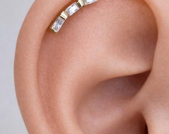 CZ Bar Curve Tragus Earring: Sterling Silver Helix Conch Piercing (1pc)