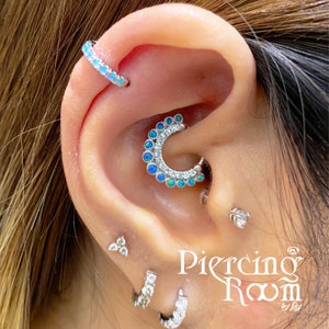 Sky Blue Opal/CZ Clicker Daith Earring, Septum Ring, Opal Hoop Piercing, Cartilage, Clicker Ring, Helix Earring, Eternity Hoop