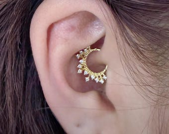 CZ Clicker Daith Earring: Sterling Silver Septum Ring, Helix Piercing (1pc)