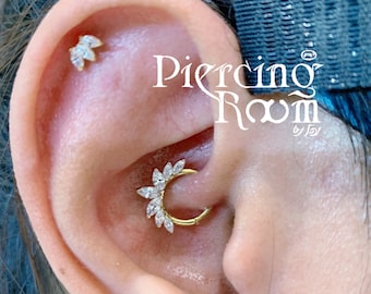 Marquise CZ tiara Daith-ring: sterlingzilveren klikring (1 stuk)