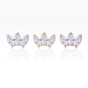 Triple CZ Marquise Screw flat back cartilage stud,helix earring, tragus earring, Tragus piercing, conch earring (1pc)