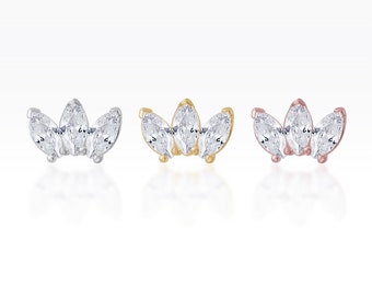 Triple CZ Marquise Screw flat back cartilage stud,helix earring, tragus earring, Tragus piercing, conch earring