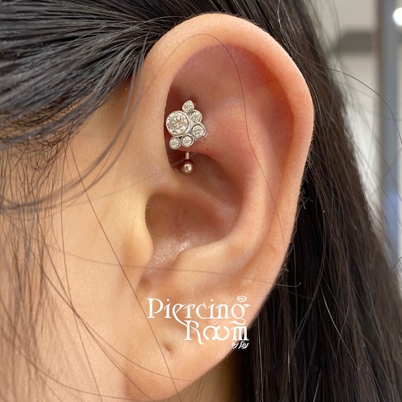 Round CZ Cluster Rook Piercing snug Piercing eyebrow Piercing curved Barbell ear Piercing rook Earring Etsy Canada