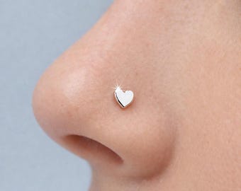 Plain heart Sterling Silver Nose Stud: 20 Gauge Flower Nose Ring (1pc)