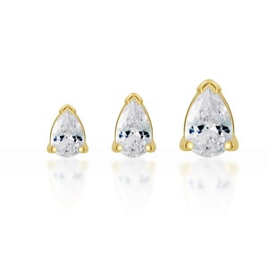 Single Teardrop CZ SCREW flat back Tragus/lip/medusa/cartilage/helix/Monroe piercing (1pc)