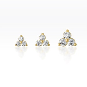 Trinity CZ Diamond Internal threaded Screw Flat Back Tragus Earring, Helix Earring, Cartilage Earring, Conch earring, Lobe piercing (1pc)