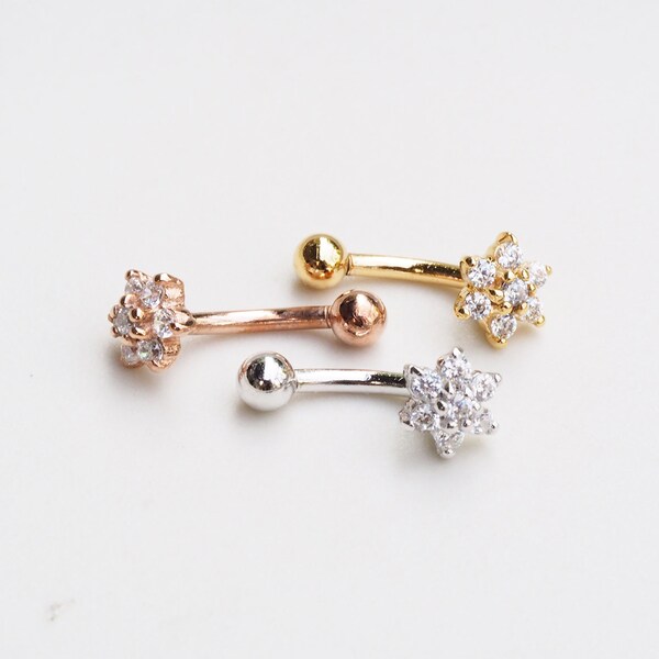 CZ Gems flower Rook piercing/Snug piercing/Eyebrow piercing/Curved barbell/Ear piercing