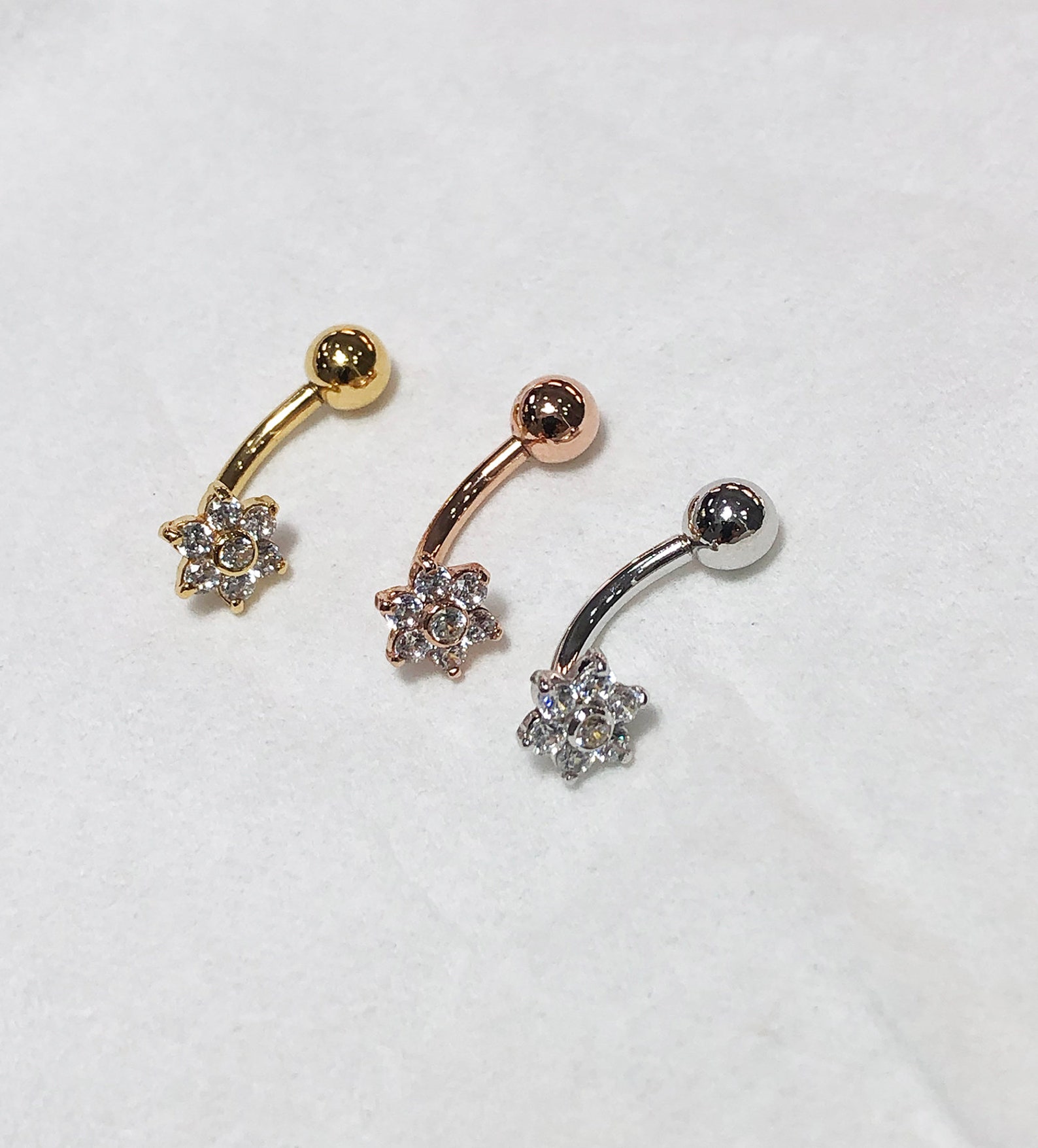 Gems Flower Reverse Belly Ring Navel Ring Belly Button Ring Etsy