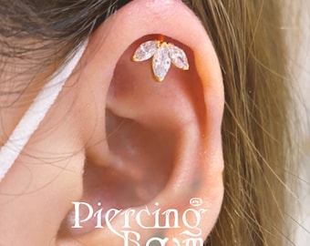 Marquise CZ Diamond Vertical Helix Earring: Sterling Silver Cartilage Stud (1pc)