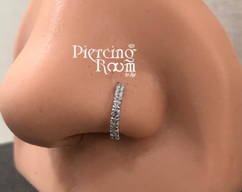 Eternity CZ Sterling Silver Nose Ring Hoop - 20 Gauge (1pc)