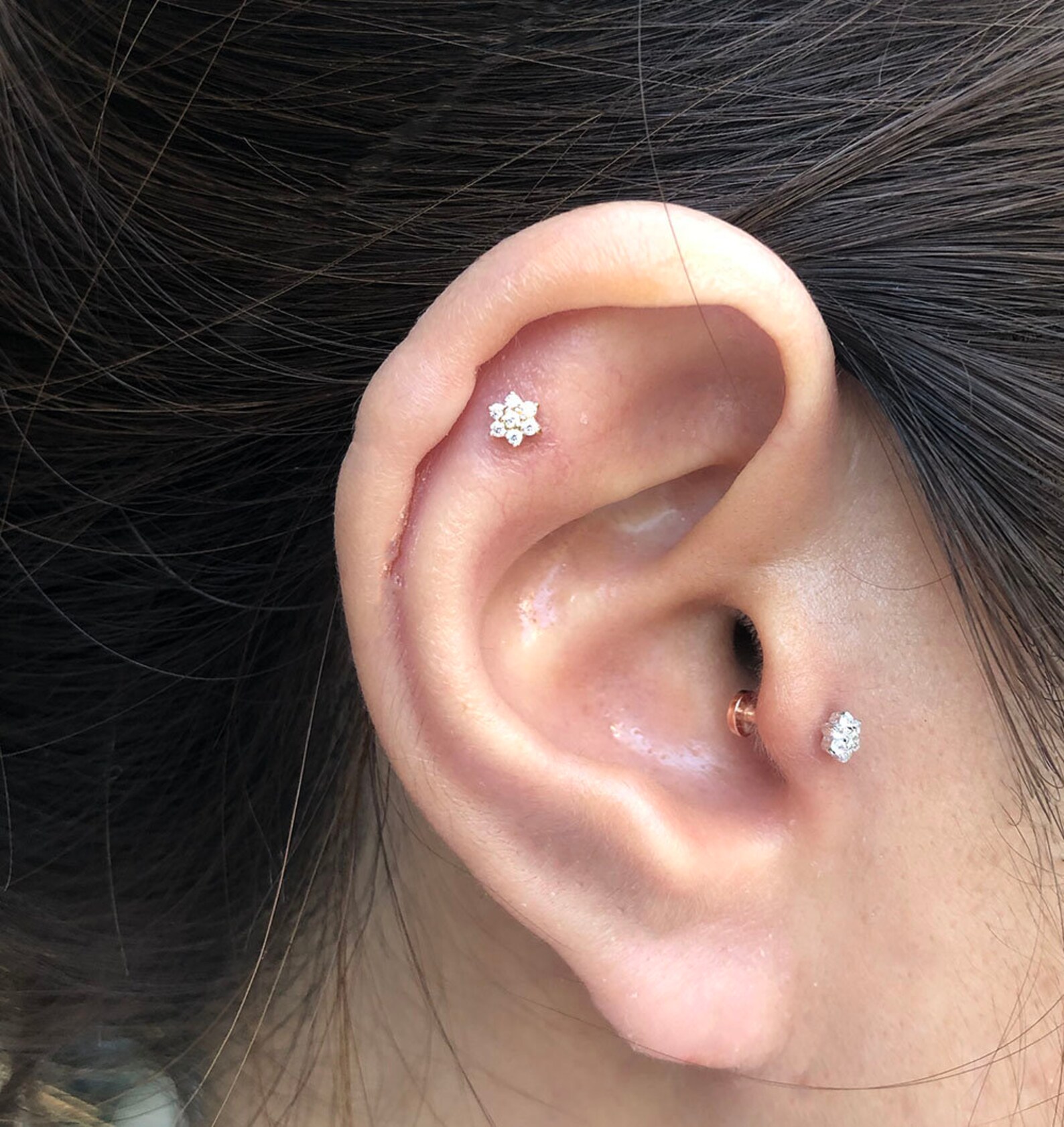 Very Tiny CZ Flower piercing Tragus earring Dainty earring Etsy