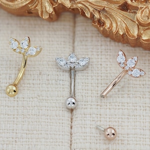 Triple Marquise cluster CZ curved barbell/Snug piercing/Eyebrow piercing/Curved barbell/Ear piercing (1pc)